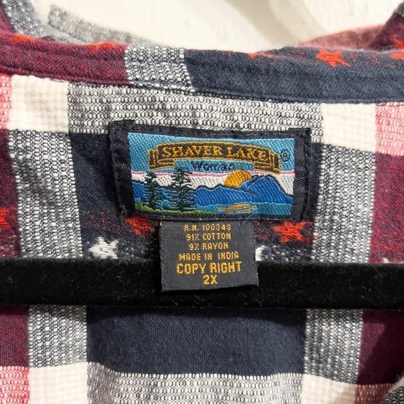 Shaver Lake Star America Button Down SHort Sleeve Shirt 2X Red White Blue - Picture 4 of 5